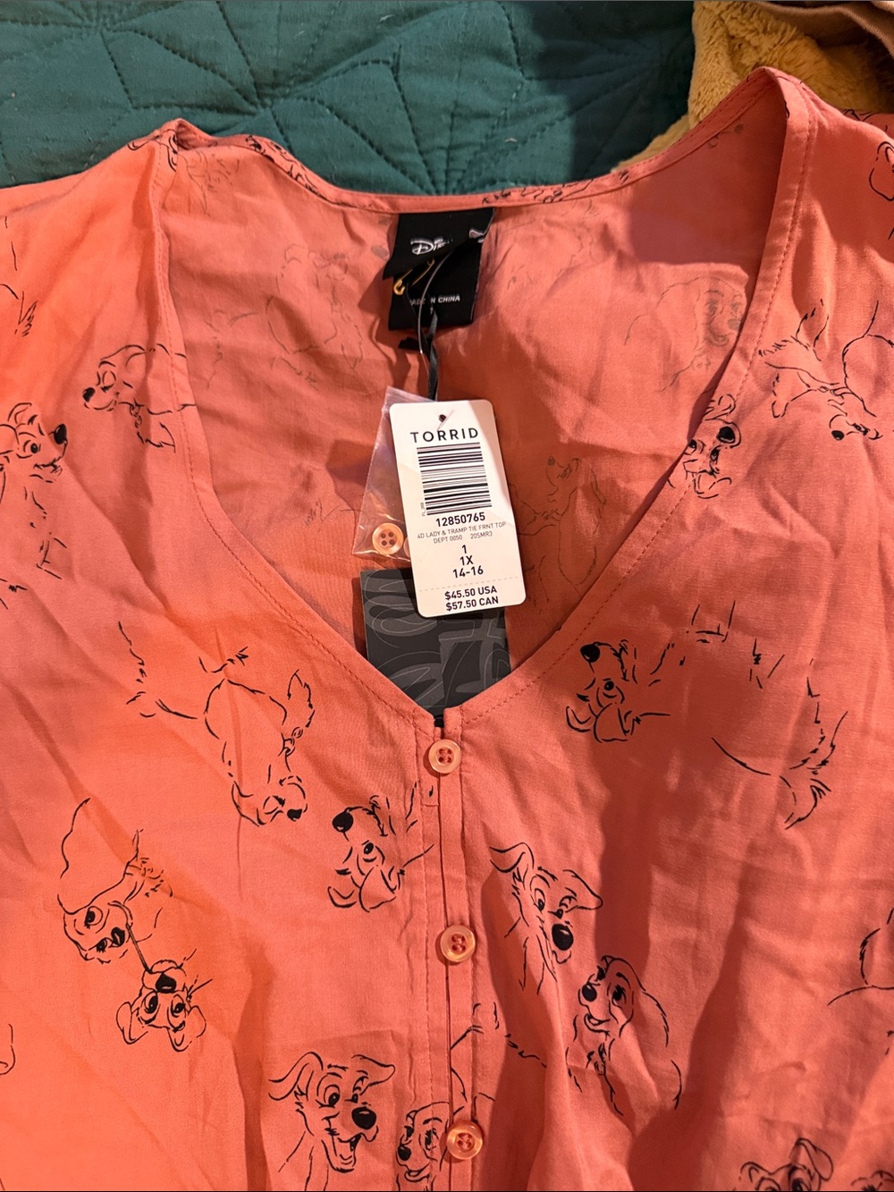 torrid Coral Button-Front Top with Black lady and the tramp Sketches